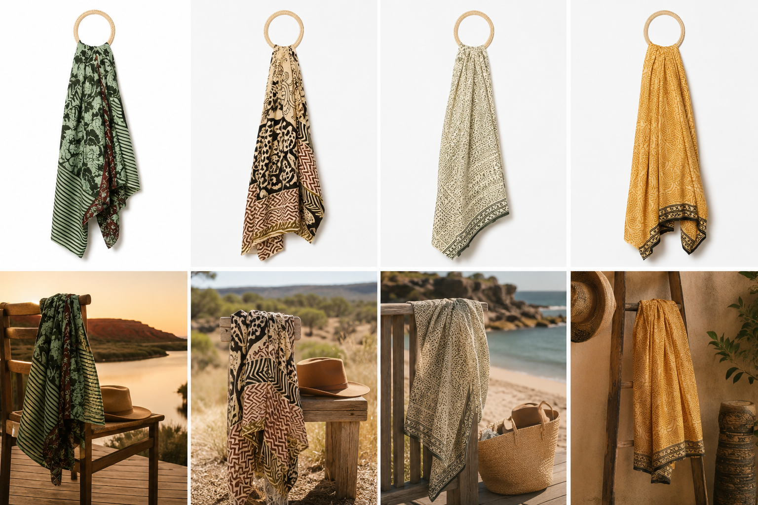 Block Printed Sarongs - Dupaata green