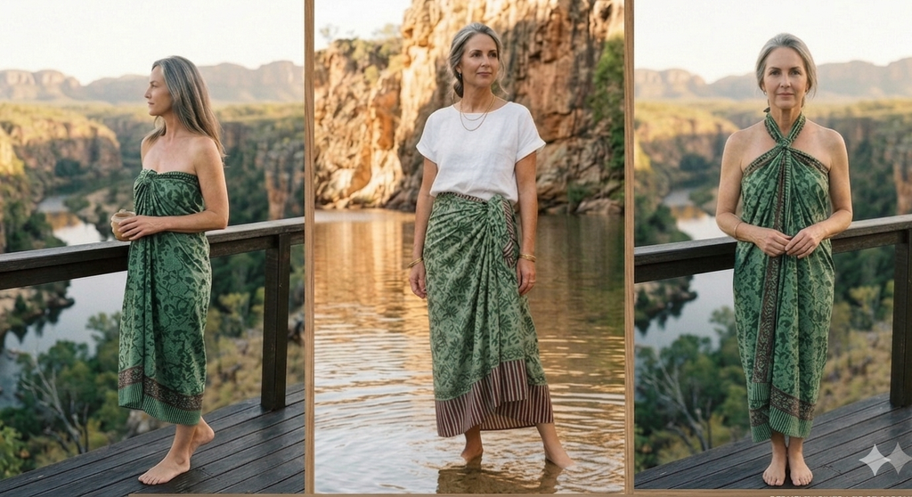 Block Printed Sarongs - Dupaata green