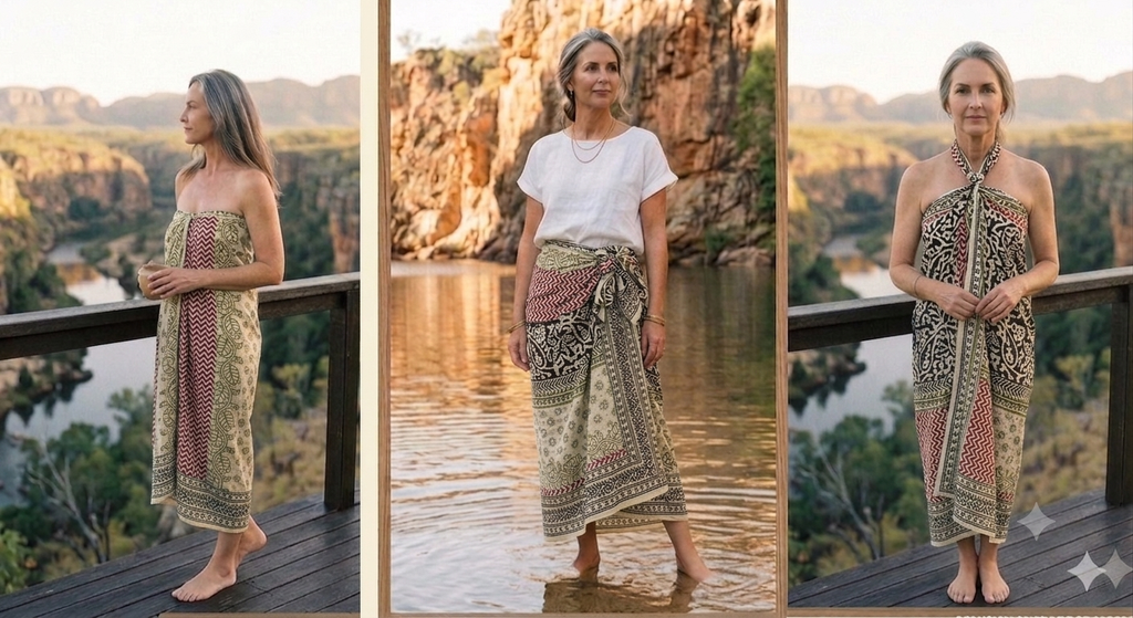 Block Printed Sarongs - Dupaata red