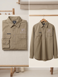 Mens Half Button Long Sleeve Shirt - Khaki