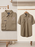 Mens Half Button Short Sleeve Shirt - Khaki